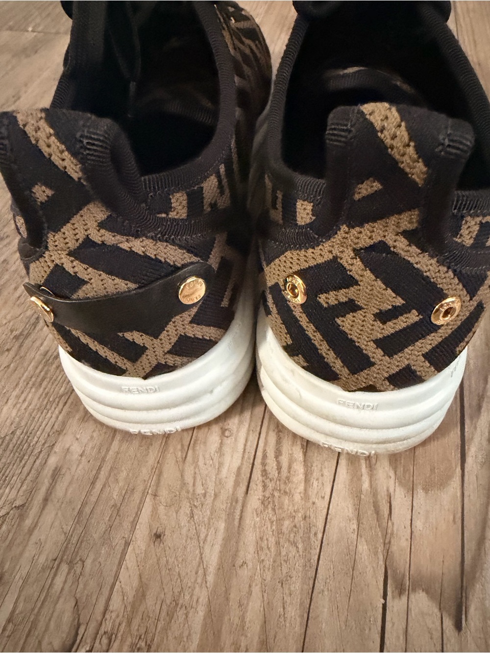 Fendi FF Logo Knit Sneakers | Brown & Black Designer Low Top Shoes | Fendi Roma - Picture 4 of 9
